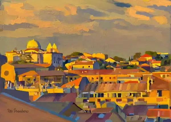 Tableau Couché de soleil du les toits de Béziers et la Ste. Famille